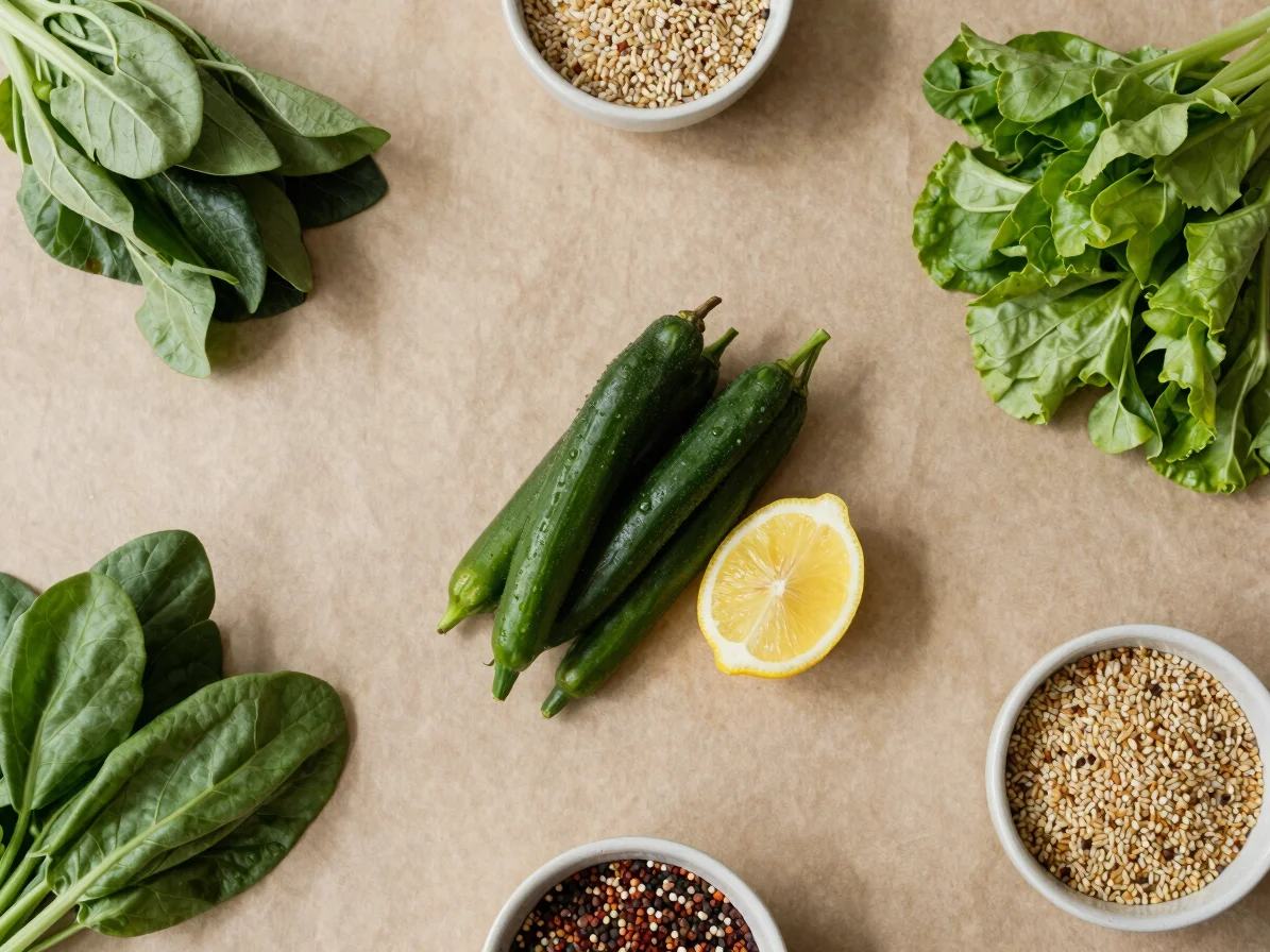 Overhead studio shot of a planned weekday lunch with fresh vegeta